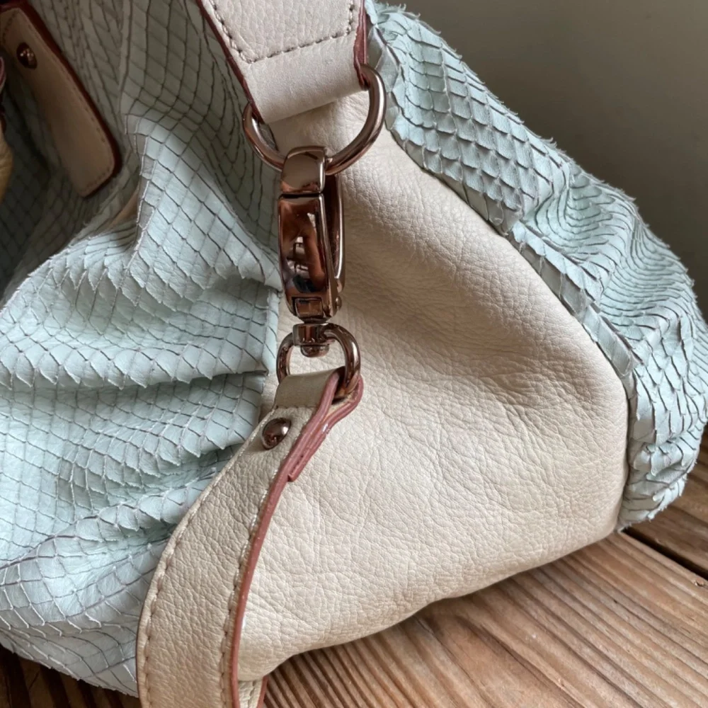 Cynthia Rowley Mint Green Scales Leather Satchel Crossbody Bag with Tassel